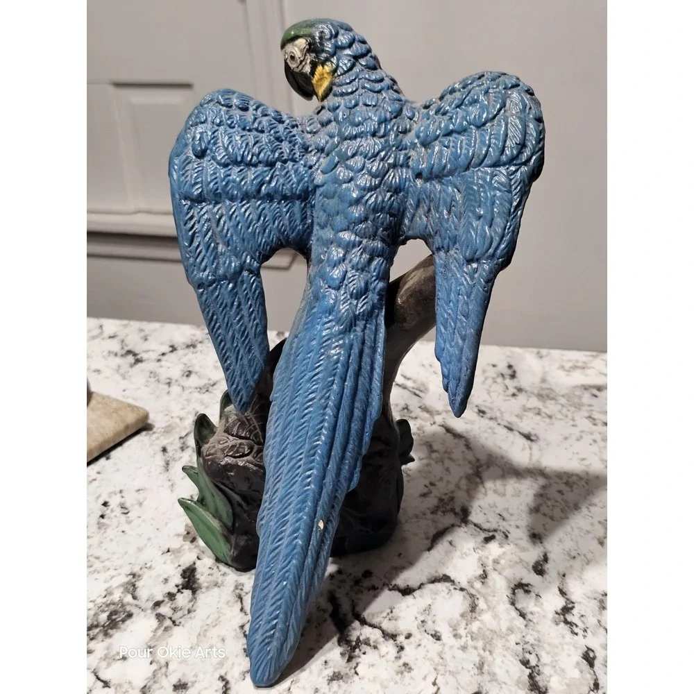 Vintage Ceramic Blue Green And Yellow Macaw Figurine 9